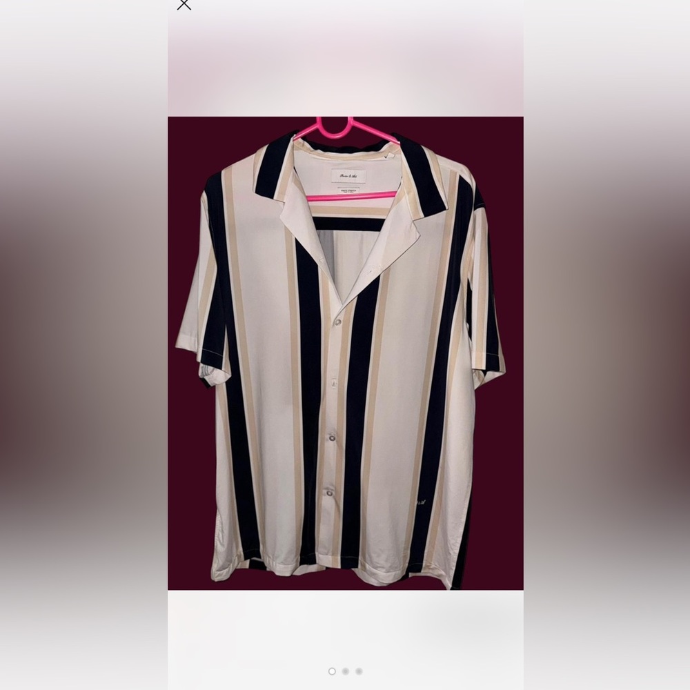 Brooksfield Black and Cream Striped Button Down Shirt